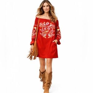 Free People Fleur Du Jour Enchanted Garden Off Shoulder Embroidered Dress XS💛